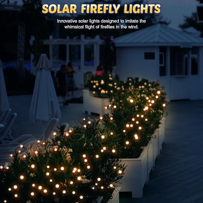Solar Firefly Lights 2 Pack 16 LED Lights 2 Lighting Modes for Garden, Patio and Yard Solar-Powered LED Lights (Warm White)