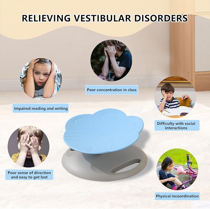 Swivel Chair for Kids, 360° Spinning Seat, Toddler Sit and Spin Chair, Sensory Balance Toys for Children, Autism Sensory Equipment ADHD Perfect for Home Classroom Therapy Centers (Blue)