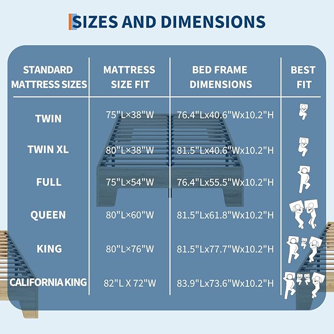 Garvee Wood Platform Bed Frame, Twin XL Bed Frame, Wood Slat Support, No Box Spring Needed, Easy Assembly, Noise-Free Design, Underbed Space for Storage