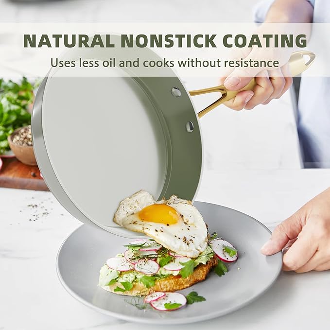 VONIKI Ceramic Cookware Set - Nonstick Pots and Pans With Kitchen Utensils, Non-Toxic, Induction Compatible, Dishwasher and Oven Safe