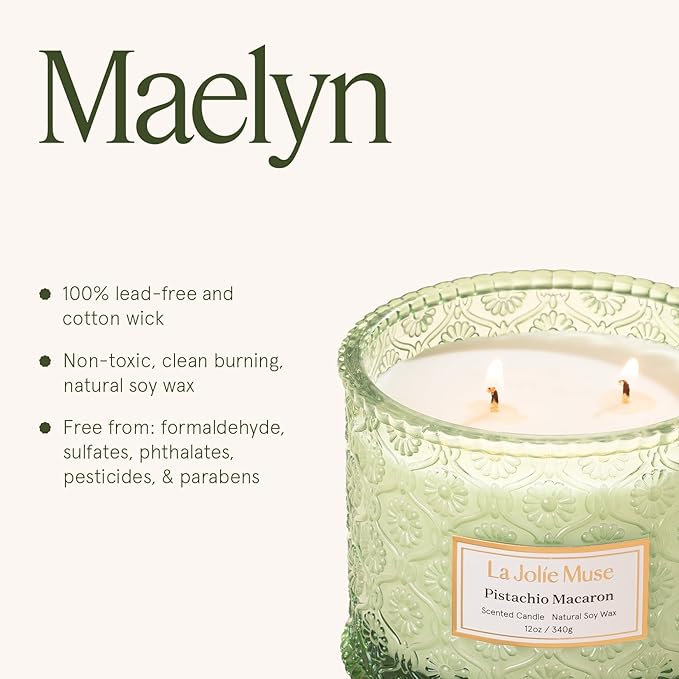 LA JOLIE MUSE Fall Candles | Pistachio Macaron Candle – Pistachio, Milk & Vanilla | 12 oz Double Wick Soy Candle | Natural Soy Wax | 60 Hours Clean Burn | Gift for Dessert Lovers | Seasonal Home Décor