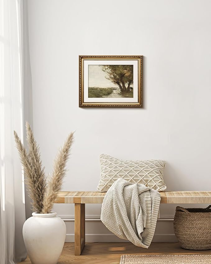 VIYYIEA Gold Framed Wall Art Canvas Print Home Decor Vintage Countryside Road Wall Pictures Aesthetic Room Decor Landscape Oil Painting Prints Wall Decor for Living Room Office Bedroom 13x16in