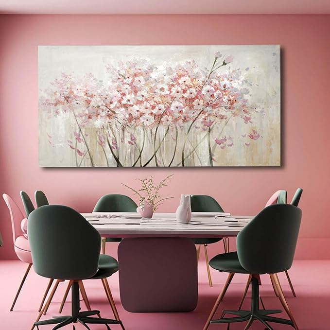 YJYart Home Decor Pink Blossom Hand Painted 30x60 Inch Colorful Wall Art Large Canvas Wall Art for Living Room Bedroom Office Kitchen