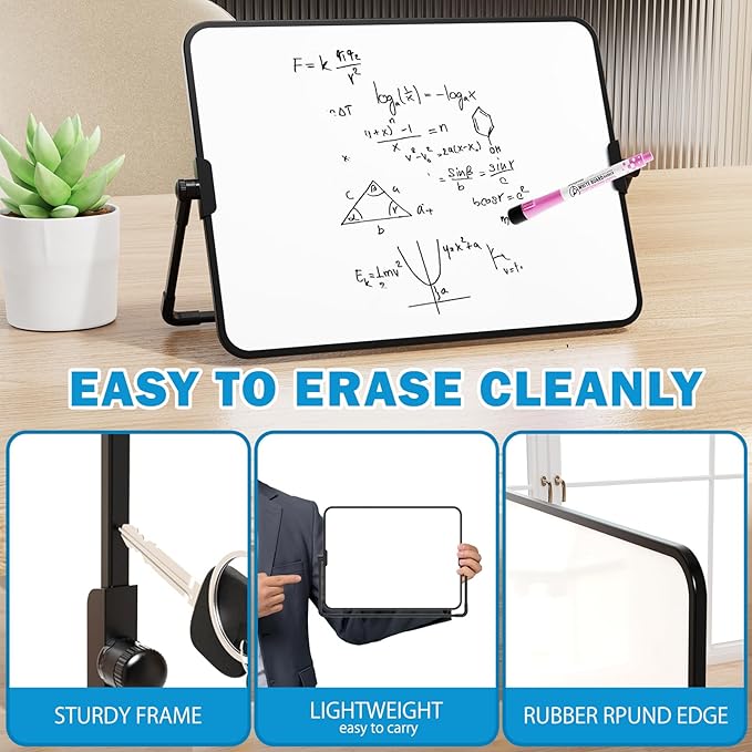 12x18cm Dry Erase White Board with Stand Erasable Whiteboard with Support School Presentation Board with Bracket Desk Stable Meeting Board for Noting Working Memo Home Business Office Supplies (A3)