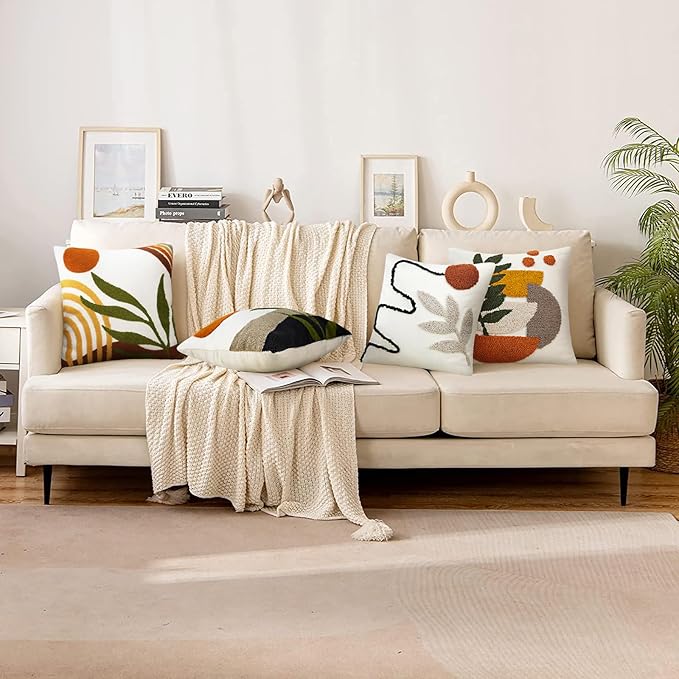 Merrycolor Boho Abstract Pillow Covers 18x18 Tufted Mid Century Modern Throw Pillows Textured Aesthetic Pillow Cases Bohemian Boho Pillows Decorative Throw Pillows Cover for Bed Couch Sofa