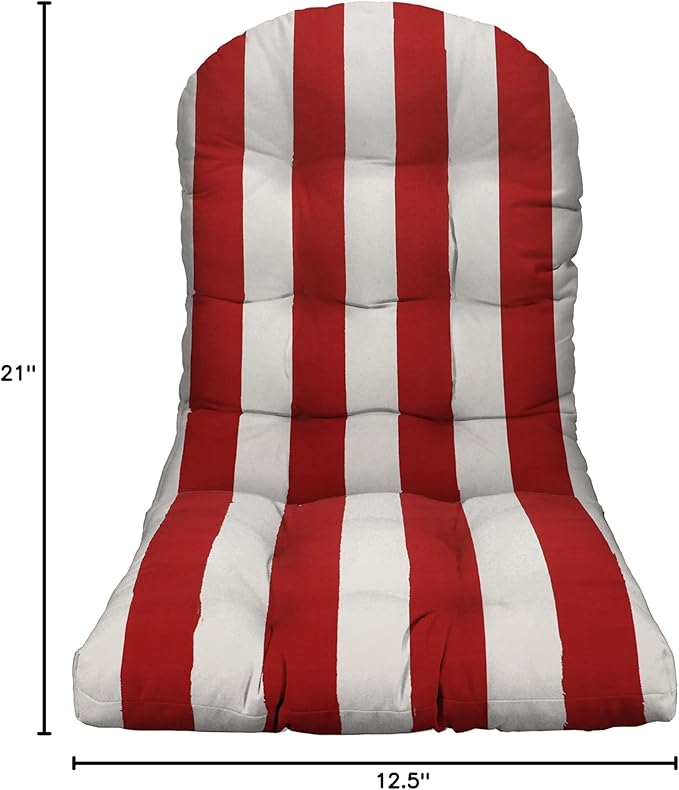 RSH DECOR: Tufted Adirondack Chair Cushion | 42.5” x 21” | All-Weather Spun Fabric | Water and Fade-Resistant | Outdoor Cushion for Patio Furniture | Red & White Stripe