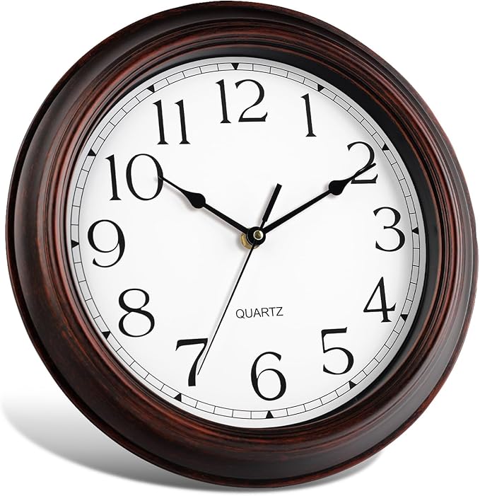 Wall Clock 10 Inch Battery Operated Silent Non-Ticking Wall Clock Vintage Retro Rustic Style Decorative for Bedroom Living Room Kitchen Home Office (Bronze)