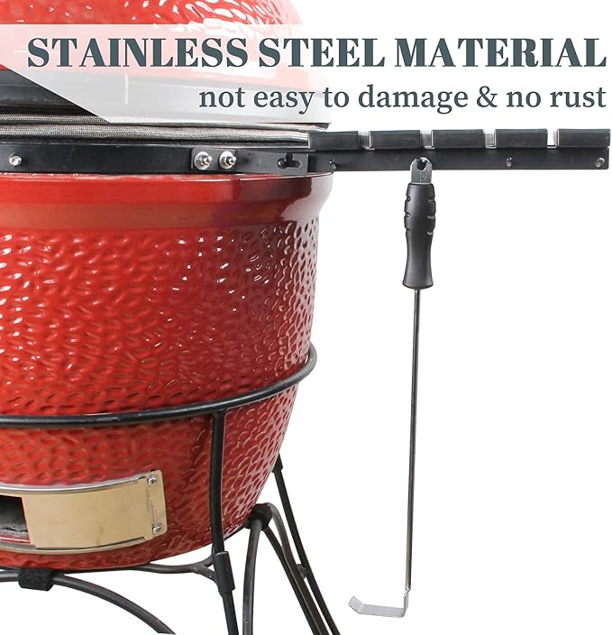 BBQ Ash Tool for Big Green Egg Stainless Steel Ash Tool Poker for Kamado Joe Charcoal Smoker Wood Burning Stove Ash Rake,Ash Tool for Other Charcoal Grills Corner Cleaner Accessories 17.5"