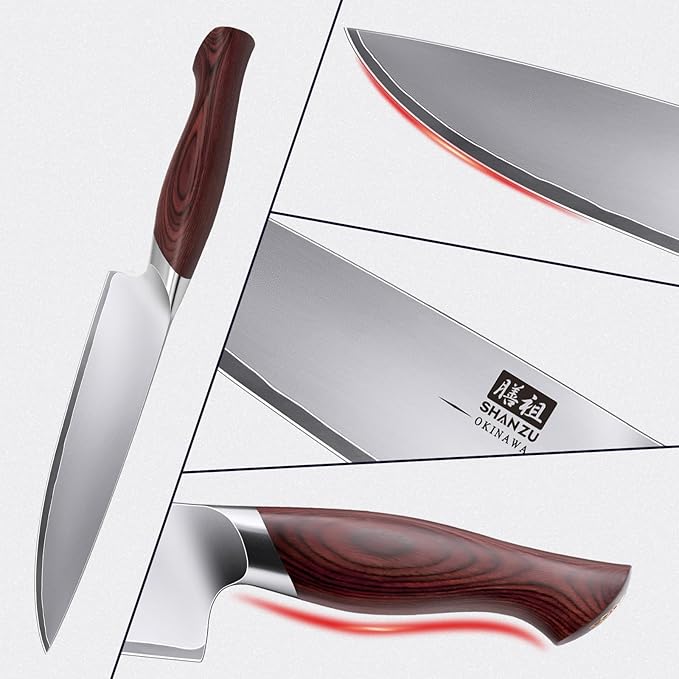 SHAN ZU Chef Knife 8 Inch, High Carbon Japanese 10Cr15Mov Stainless Steel Kitchen Professional Cooking Knife, Ultra Sharp Japanese Knife with Ergonomic Pakkawood Handle