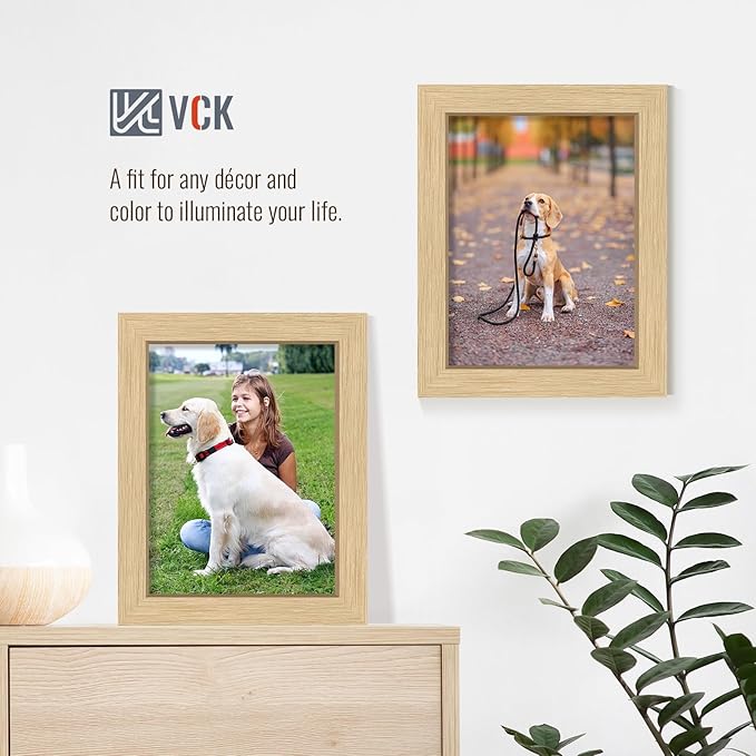 VCK 8.5x11 Picture Frame Set of 4 - Oak, Gallery-Quality Wood Poster Frames, 1.1-Inch Wide Border, Polished Plexiglass, Vertical or Horizontal Wall & Tabletop Display for Photo/Art/Prints, Natural Oak