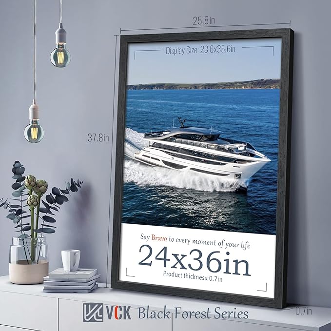 VCK 24x36 Poster Frames Black 4 Pack, Textured Exclusive Solid Wood Picture Frame, Wall Gallery Frame