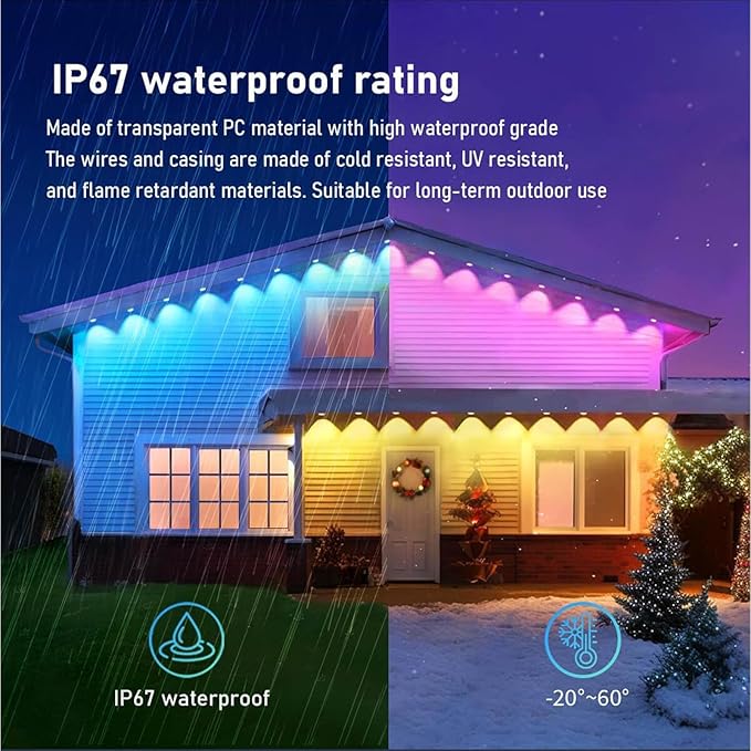 Permanent Outdoor String Lights 150ft, Smart RGB App Control with 90 LEDs, LED Eaves Lights IP67 Waterproof, House Roof Outdoor Lighting for Party, Daily, Halloween, Christmas,Garden