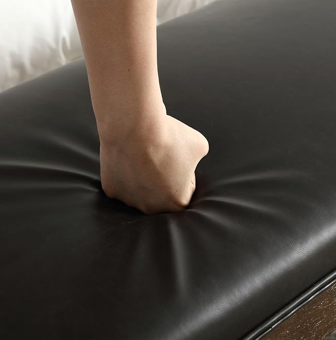 PU Leather Dining Bench Upholstered Entryway Bench Farmhouse Shoe Bench Seat Ottoman for Hallway Living Room Bedroom End of Bed Dining Room Kitchen, 45.5" Long, Black