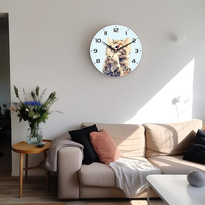 Wall Clock, 10 Inch Silent Non-Ticking Home Kitchen Decor, Battery Operated for Bathroom Bedroom Living Room Office(Cute Cats)