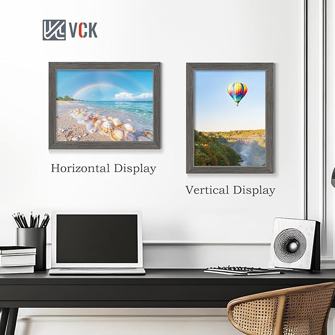 VCK 11x14 Picture Frame Set of 4 - Grey, Gallery-Quality Wood Poster Frames, 1.1-Inch Wide Border, Polished Plexiglass, Vertical or Horizontal Wall Display for Photo/Art/Prints, Grey
