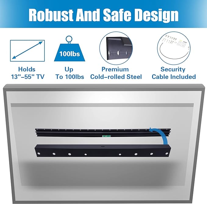 Studless Drywall TV Mount for 13-55 inch TVs, No Stud TV Wall Bracket Max VESA 400x400mm up to 100 lbs Universal Fits Most LED LCD Plasma Flat/Curved Screen TVs & Monitors-Upgraded Bubble Level