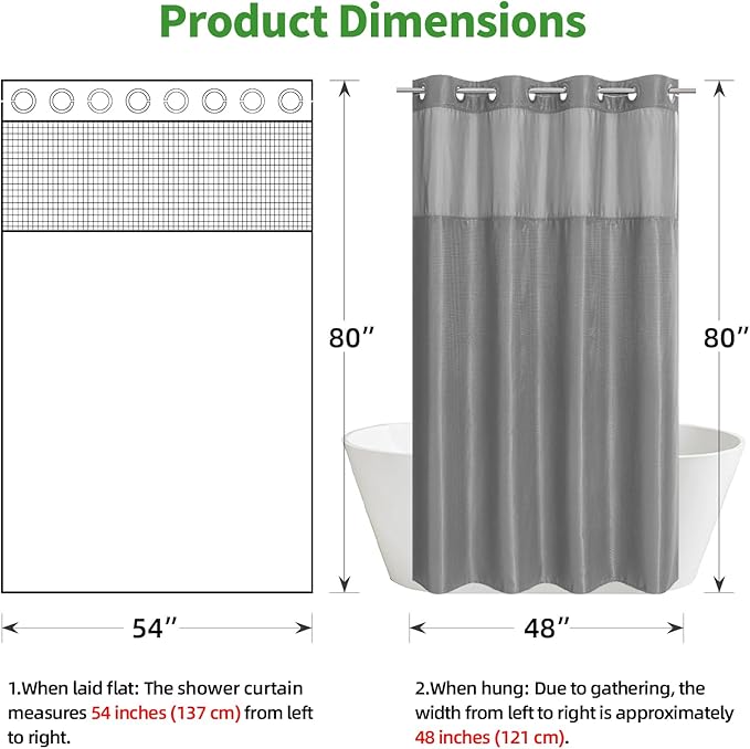 Stall No Hook Shower Curtain with Snap-in Fabric Liner Set,Waffle Weave Shower Curtains for Bathroom,Hotel Luxury Decor Bathroom Curtain Set,Waterproof & Washable,Grey,54Wx80H
