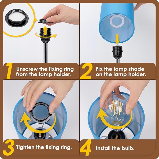 Yarra-Decor Blue Fabric Shade Touch Control Table Lamp with USB Ports, 3 Way Dimmable Nightstand Lamp for Bedroom, Living Room, Kids Room, College Dorm, Office