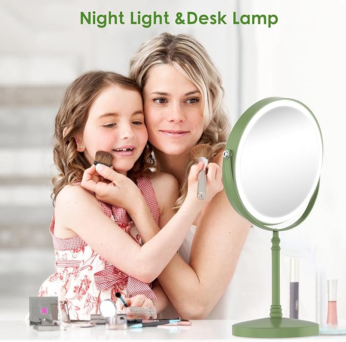 Lighted Makeup Mirror, 3000 mAh Rechargeable Double Sided Magnifying Vanity Mirror with 3 Colors, 1x/10x, 360° Rotation , Brightness Adjustable Magnification Cosmetic Light up Mirror, Women Gift