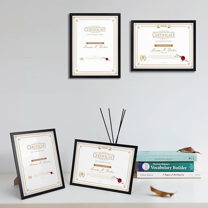 WIFTREY 16 Pack 8.5x11 Certificate Picture Frames, Multi 8.5 by 11 Photo Frame Bulk for Document Award, Wall Hanging or Tabletop Display, Black