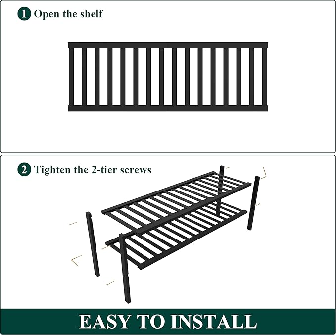 Smiry Bamboo Shoe Rack for Closet, 2 Tier Long Wooden Stackable Shoe Organizer, Free Standing Shoes Storage Shelf for Entryway, Front Door Entrance, Black