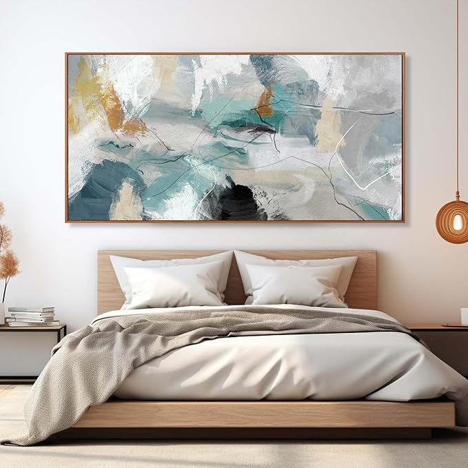 Kureful Green and White Canvas Wall Art Contemporary Wall Decor Abstract Poster Printing 36"x70" Office Art Pictures Bedroom Decorations