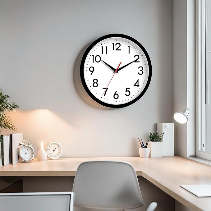 14 Inch Wall Clock Large Battery Operated Big Silent Non Ticking Analog Clock Decorative for Living Room Office Kitchen Outdoor Classroom Bedroom Bathroom School(Black)