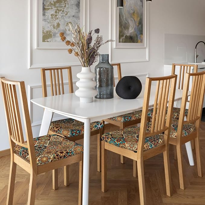Seat Covers for Dining Room Chairsset of Set of 4, Colorful Vintage Bohemian Boho Mandala Floral Stretch Chair Seat Covers Cushion Slipcovers for Kitchen Office
