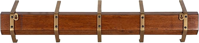 Kate and Laurel Rossmore Modern 5 Hook Shelf, Walnut and Gold, Mid-Century Coat Rack