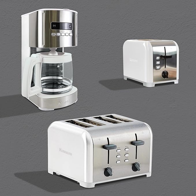 Kenmore drip Coffee Maker - 12 Cup programmable cafe machine with glass pot, regular & bold brew, auto shut off large water reservoir, reusable filter, kitchen appliances for cafeteria barista, White