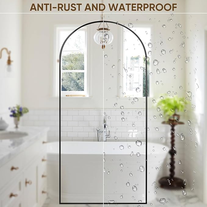 Suidia Full Length Mirror, 76"x34" Floor Standing Mirror Freestanding, Full Body Mirrors with Stand for Bedroom, Hanging Mounted for Living Room Cloakroom, Black, Arched Style