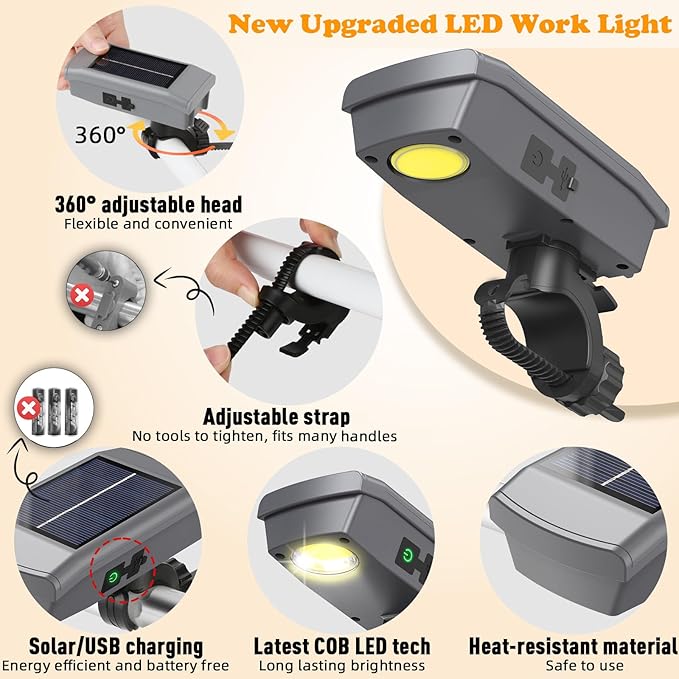 Solar/USB-C Rechargeable Grill Light for Blackstone Weber Grills, LED Work Light Tool Gifts for Men Him Dad, 360° Rotation Auto On/Off Heat-Resistant Grill Lights for Outdoor Grill BBQ Accessories