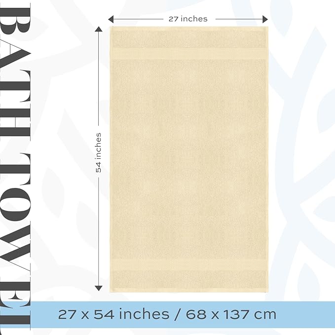 White Classic Luxury Bath Towels Set of 4 Large - 700 GSM Cotton Ultra Soft Bath Towels 27x54 | Highly Absorbent and Quick Dry | Hotel Towels for Bathroom Luxury, Plush Shower Towels, Beige