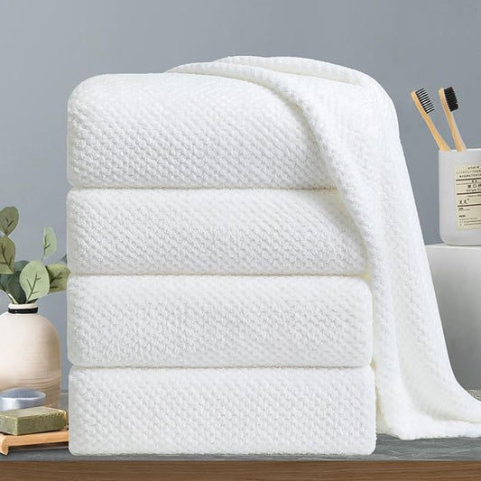Extra Large Bath Towels Set 35x70 Inches - White Luxury 600 GSM Oversized Bath Sheet Towel,Ultra Soft Microfiber - Quick Dry,Highly Absorbent Shower Towels Spa Hotel Bathroom Towel Set (4-Pack)