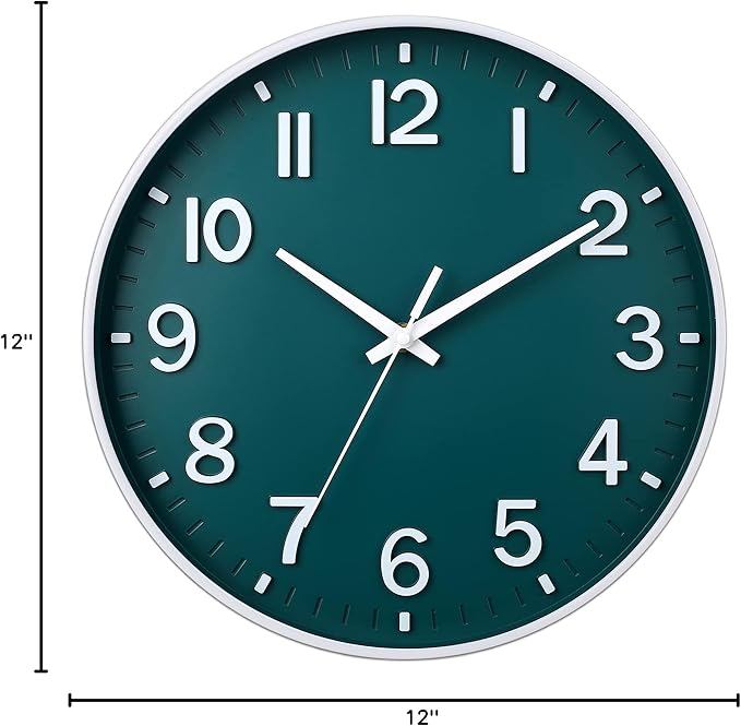 HZDHCLH Green Wall Clocks Battery Operated,12 inch Silent Non Ticking Modern Wall Clock for Living Room Bedroom Kitchen Office Classroom Decor
