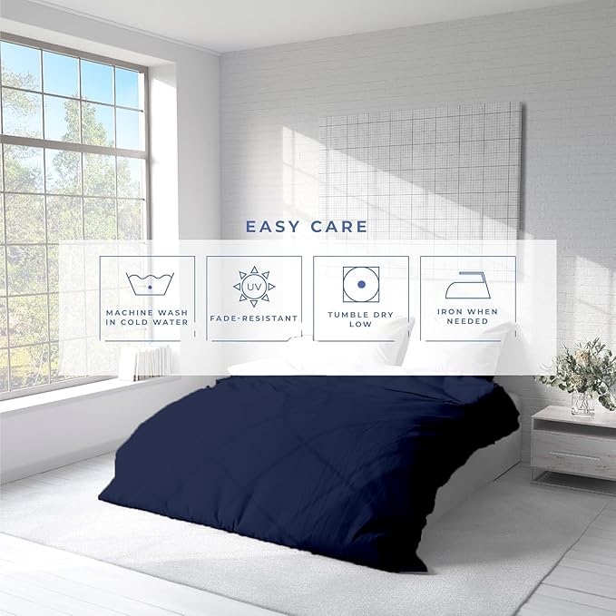 Kotton Culture 3 Pc King Size Duvet Cover Set- 100% Egyptian Cotton Sateen 600 Thread Count Ultra Soft Premium Durable Comforter Cover Zipper Closure & Corner Ties (Navy Blue, King 102"x94")