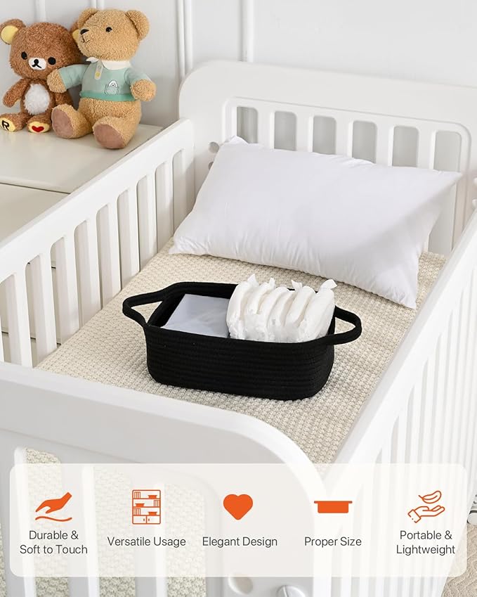 KALLAX Small Woven Basket, 12 x 8 x 4.5 Inches, Small Storage Baskets for Organizing, Gift Baskets Empty, Cute Rope Shelf Closet Storage Bins for Shelves, Dog Toy Basket, 3 Packs, Black