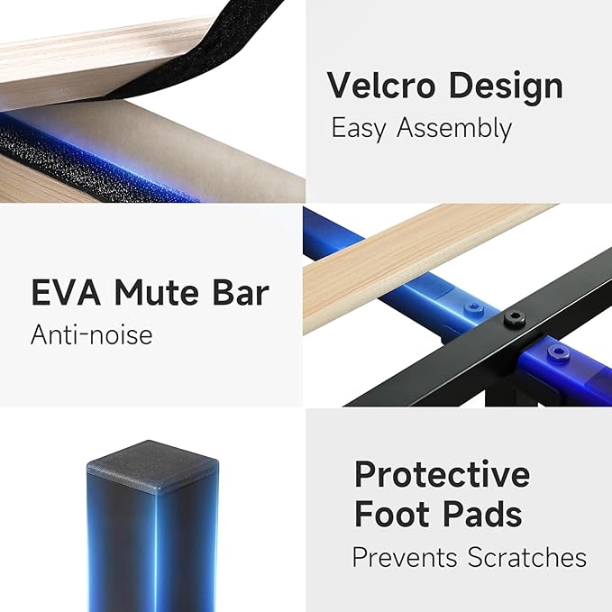 koorlian Queen Bed Frame with Headboard, Adjustable Velvet Upholstered Bed Frame with Type-C&USB Ports, Wingback Storage Headboard, Solid Wood Slats Support, No Box Spring Needed, Noiseless, Beige