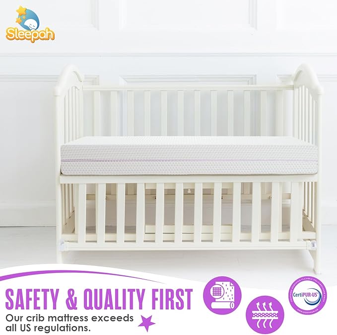 Sleepah 5.5” Crib & Toddler Bed Mattress Dual Sided Cooling Memory Foam – Waterproof Washable Breathable Soft Cotton Fabric – CertiPUR Firm Baby Mattresses - for Baby & Toddlers (Pink)