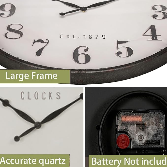 Extra Large Wall Clock, 30 Inch, Coffee White, Silent Non-Ticking Quartz Movement, Battery Operated, Decorative Arabic Numeral, Stylish Clock Living Room, Office, Home Decor