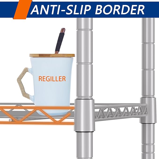 REGILLER 5-Wire Shelving Metal Storage Rack Adjustable Shelves,Standing Storage Shelf Units for Laundry Bathroom Kitchen Pantry Closet(Silver,11.8" D x 16.6" W x 53.5" H)