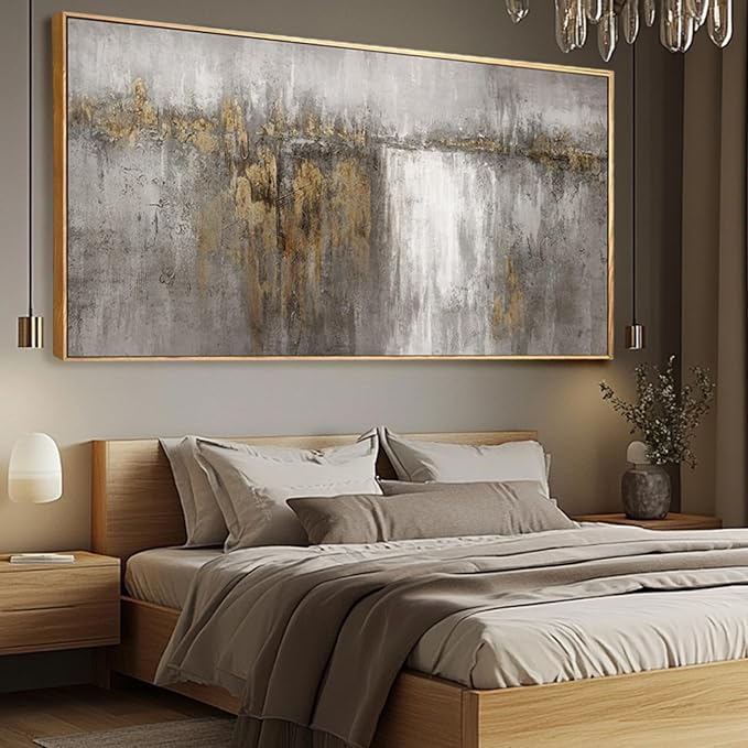 SDYA Abstract Wall Art for Living Room Modern Art Prints 29"x58" Pictures for Dining Room Wall Gold and Grey Photo Printing for Hotel