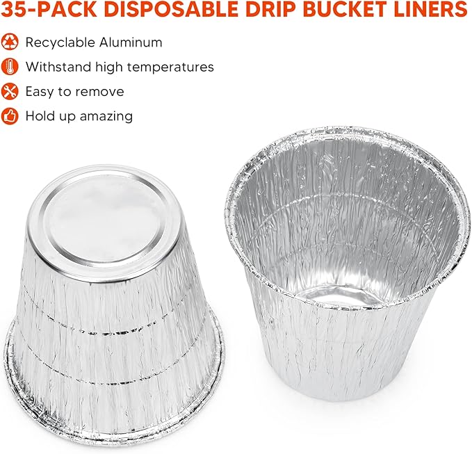 Stanbroil 35 Pack Grease Bucket Liners for Traeger Pro Series 575/780, 22/34 Series, Ironwood 650/885 Grills, 4.9" x 4.5"