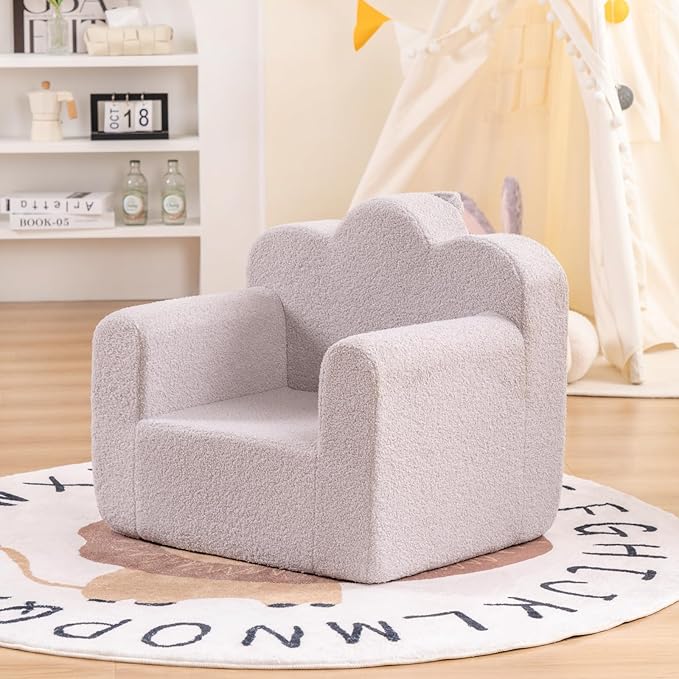 Tiita Kids Couch Sherpa Toddler Chair, Cloud-Like Comfy Kids Sofa Toddler Reading Chair with Washable Cover Carrying Handle, Convertible Children Sofa Chair for Girls and Boys