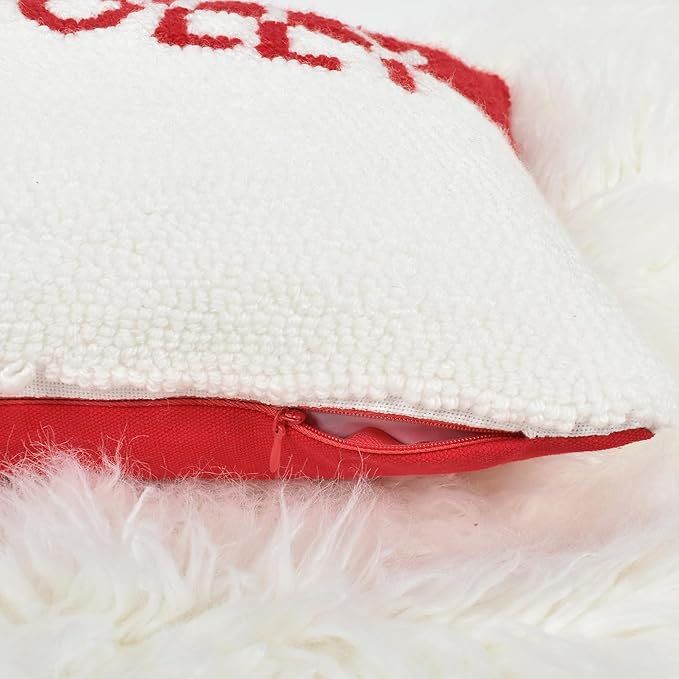 Holly Jolly Christmas Pillow Covers 12x20, Hooked Wool Embroidered Christmas Throw Pillow Covers Christmas Decorations Holiday Pillows for Home Couch,Red White