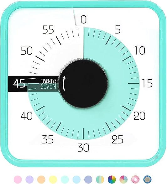 TWENTY5 SEVEN Countdown Timer 7.5 inch; 60 Minute 1 Hour Visual Timer – Classroom Teaching Tool Office Meeting, Mechanical Countdown Clock for Kids Exam Time Management Magnetic, Mint Green