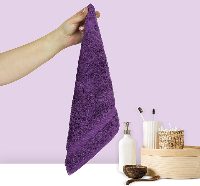 Chakir Turkish Linens 100% Cotton Premium Turkish Towels for Bathroom | 13'' x 13'' (6-Piece Washcloth, Eggplant)