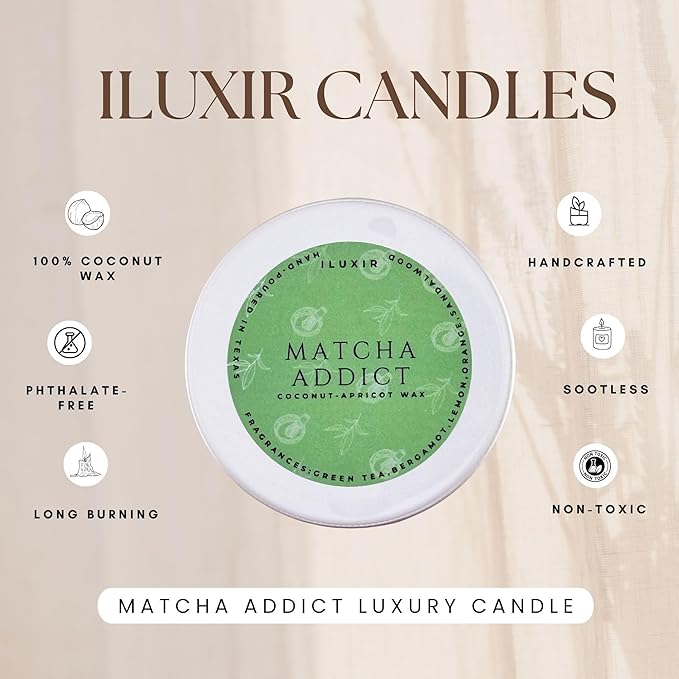 Matcha Scented Candle – Green Tea, Citrus & Sandalwood – Handcrafted, Non-Toxic, Coconut-Apricot Wax – Hand-Poured in The USA – Aromatherapy Candle Set for Relaxation (Pack of 4, 2 oz. Each)