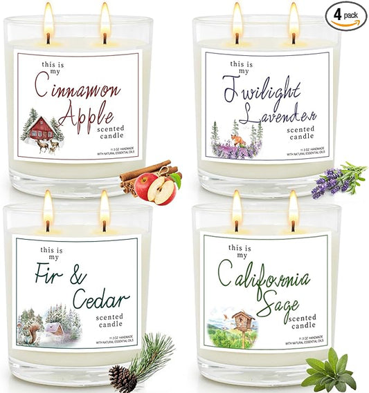 4 Pack Candles for Home Scented, 2-Wick Large Jar Soy Scented Candles, Aromatherapy Candle Gifts Set for Women, 360 Hour Long Lasting Lavender Candle Set, Birthday Gifts for Women