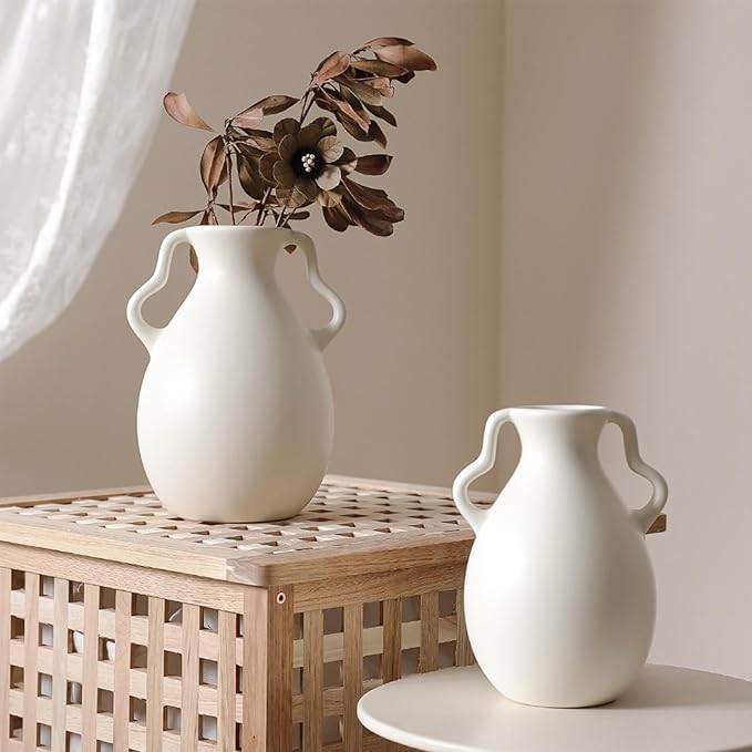 White Ceramic Vase, Suitable for Home, Living Room, Dining Table, Farmhouse, Office Decor, Bedroom, Table and Kitchen Shelf (White)